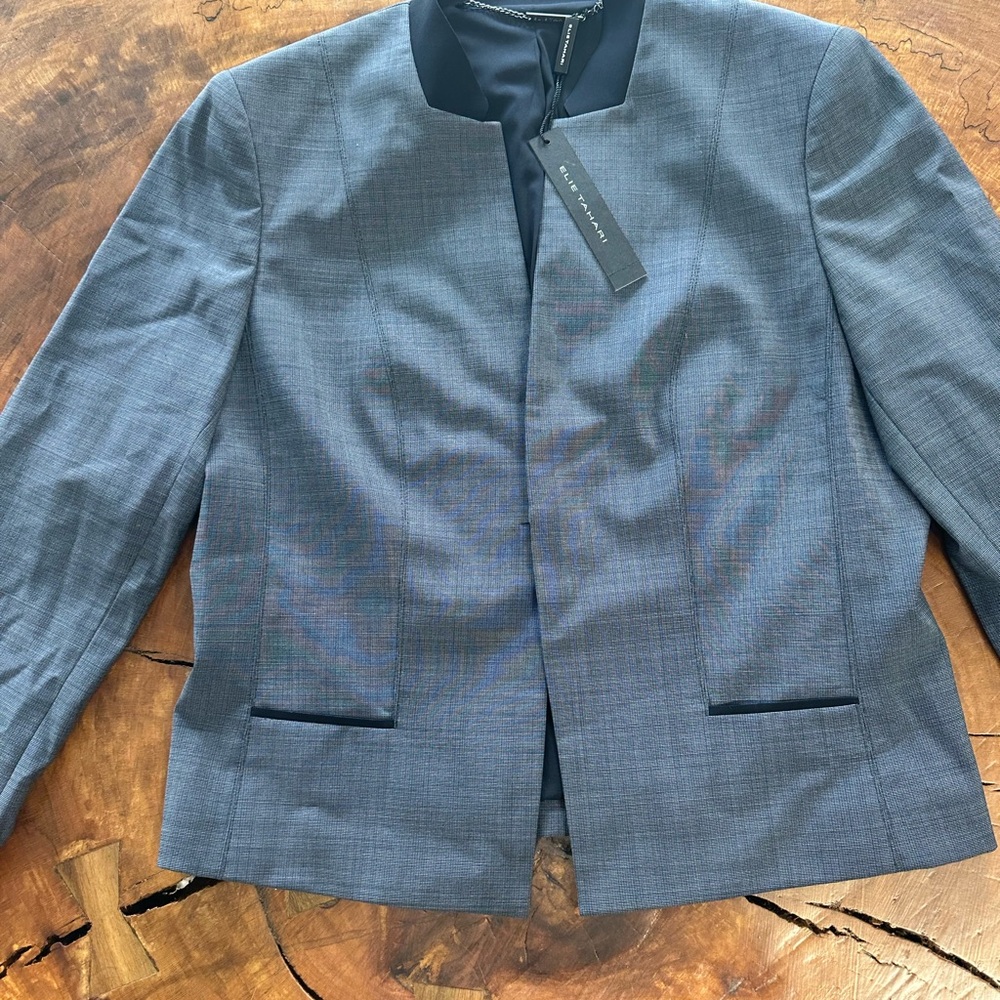 Elie Tahari Charcoal Blazer with Black Collar